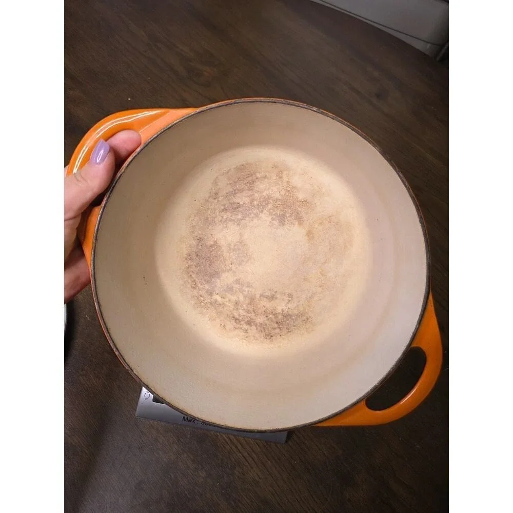 Vintage Cousances #16 Enameled Cast‎ Iron Sauce Pan Pot Orange Made In France